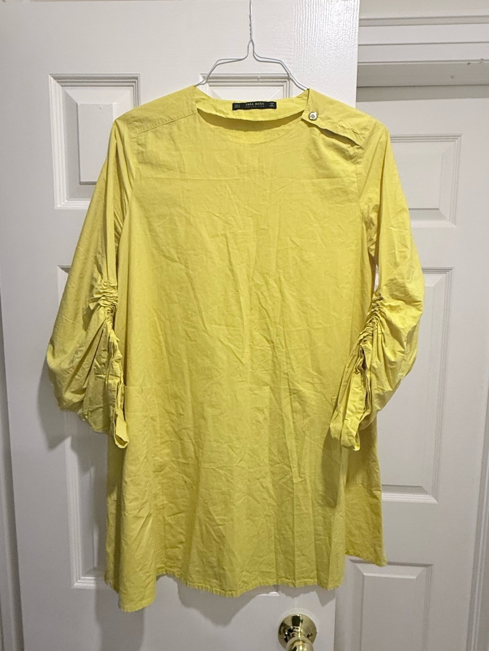 Zara COLLECTION Lemon Yellow Ruched Sleeve Long-Sleeve Tunic